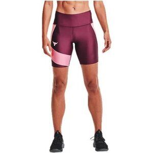 Under Armour Women's Project Rock HeatGear Bike Shorts 1360571 Maroon/Pink NWT
